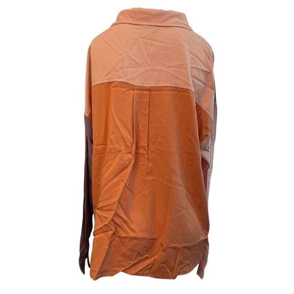 Easel Ladies Medium Colorblock Button Up Shirt Autumn Colors Pocket Blouse NWT - Picture 4 of 6